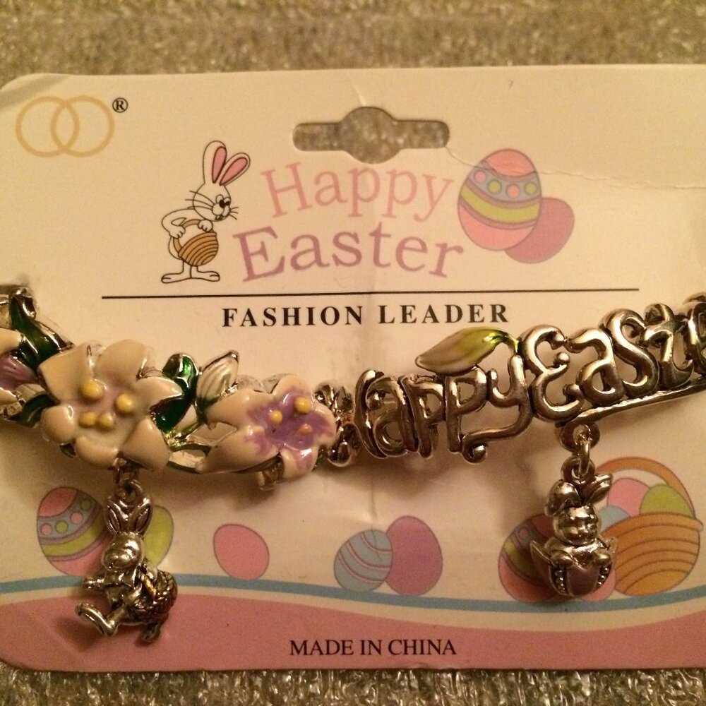 EASTER - 1990s Happy Easter Enameled Metal Stretch Charm Bracelet (NWT)